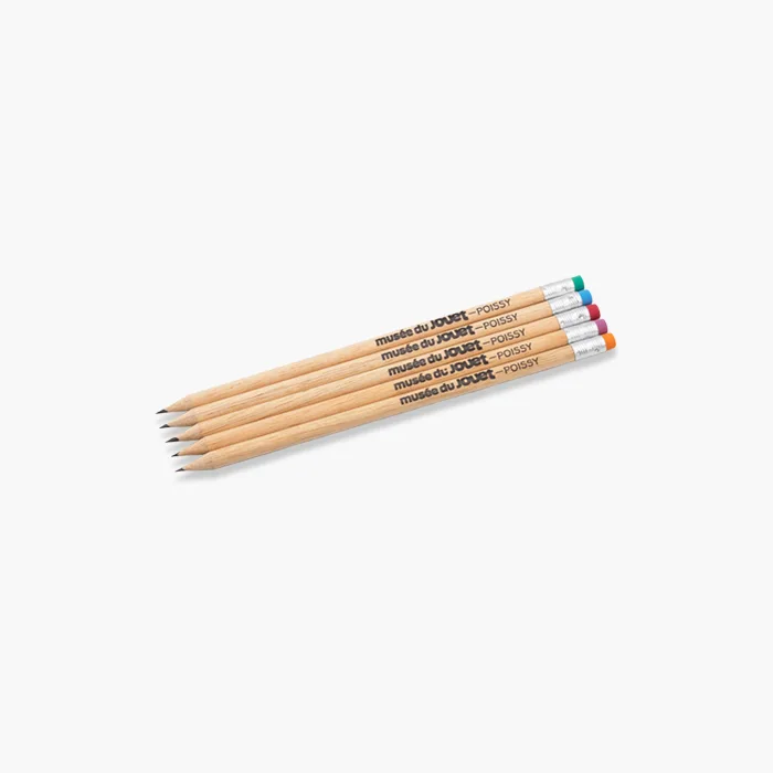 Crayon personnalisée en tampographie pour Musée du jouet, bois d'hêtre issu de forêts gérées durablement