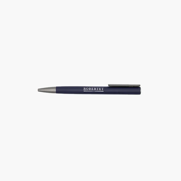 Stylo soft touch personnalisé en gravure laser pour Robertet, aluminium