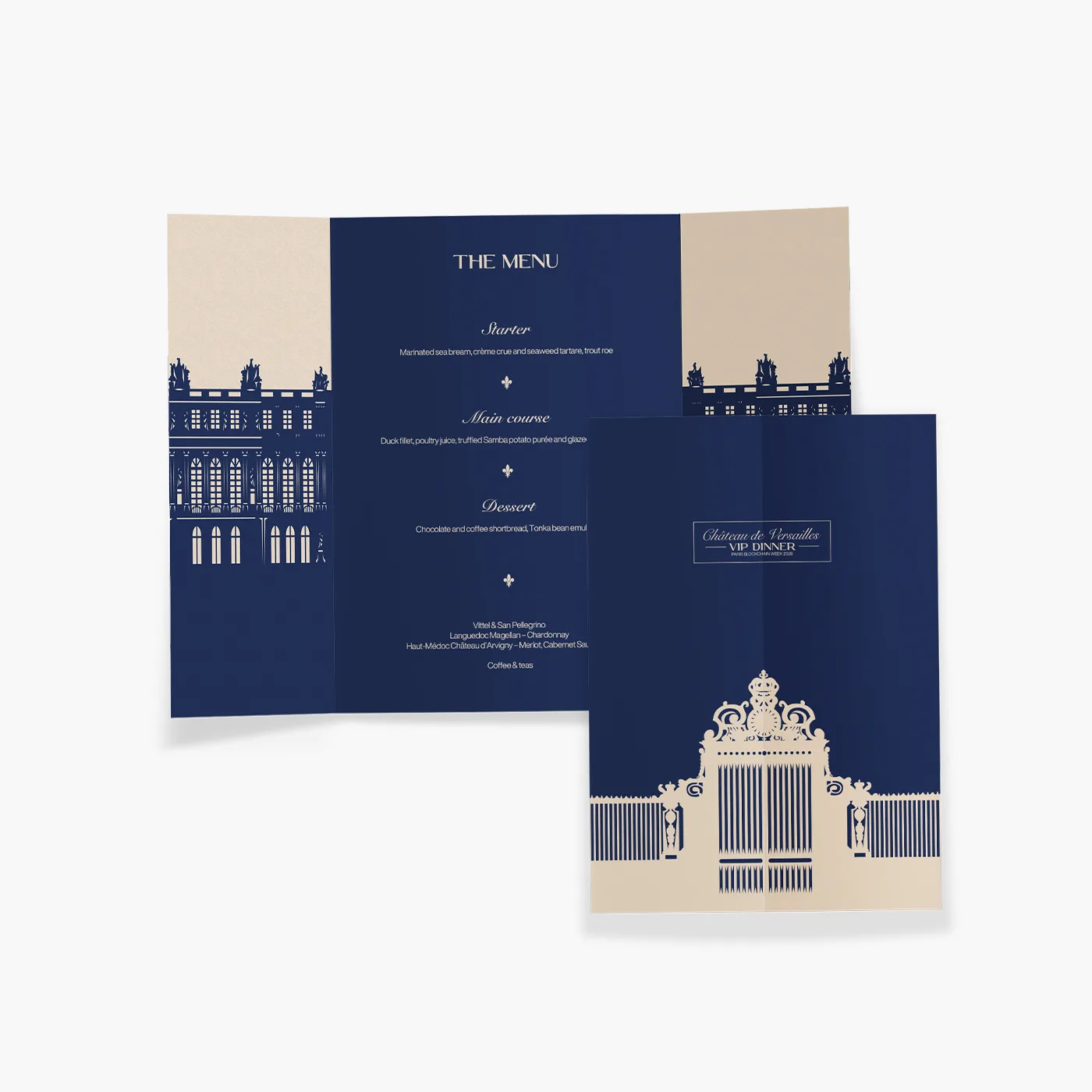 Menu VIP personnalisé en impression numérique pour Paris Blockchain Week, papier de création 250g