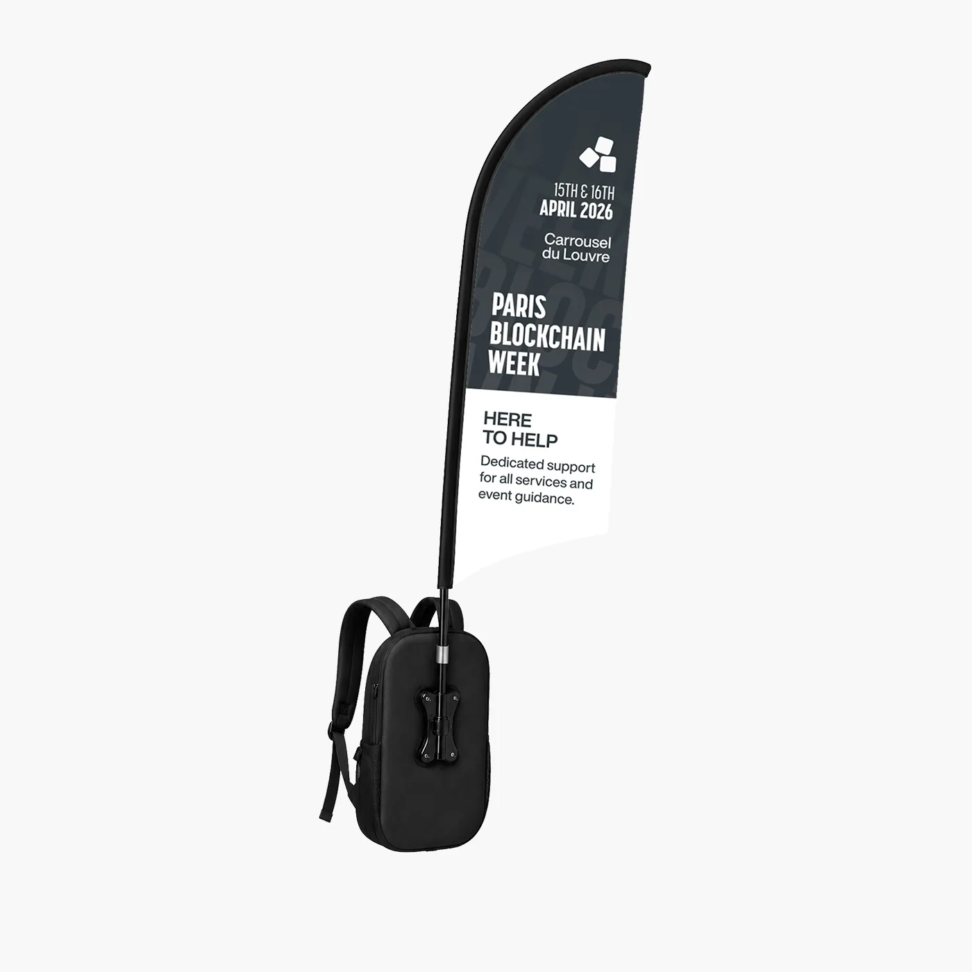 Sac à dos drapeau personnalisé en sublimation pour Paris Blockchain Week, polyester