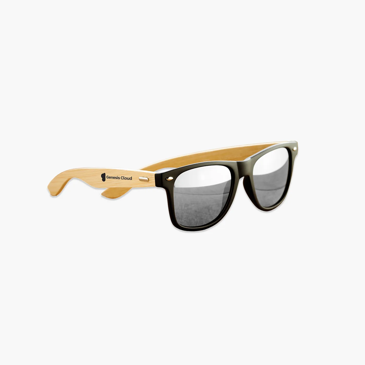 Lunettes personnalisées en tampographie pour Genesis Cloud, bois et plastique